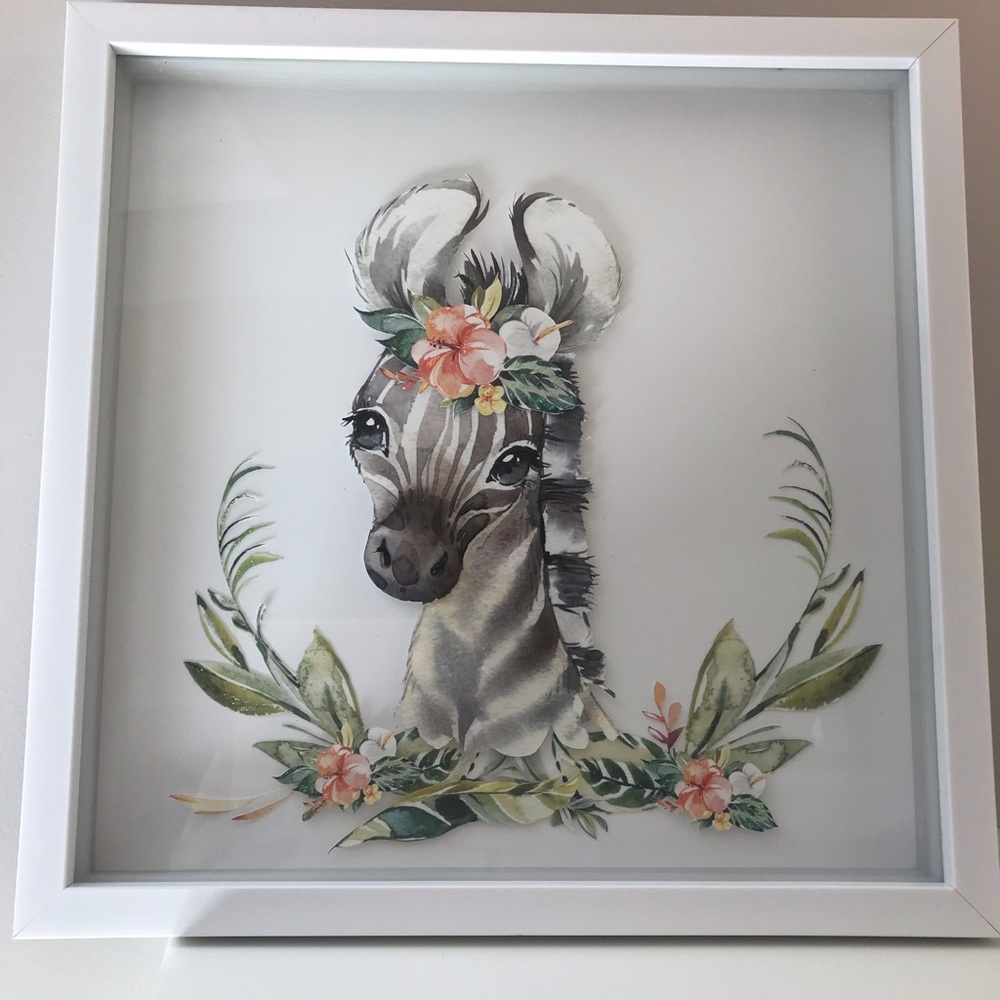 Nursery Decor. Zebra 3D Shadowbox. 12 x 12.